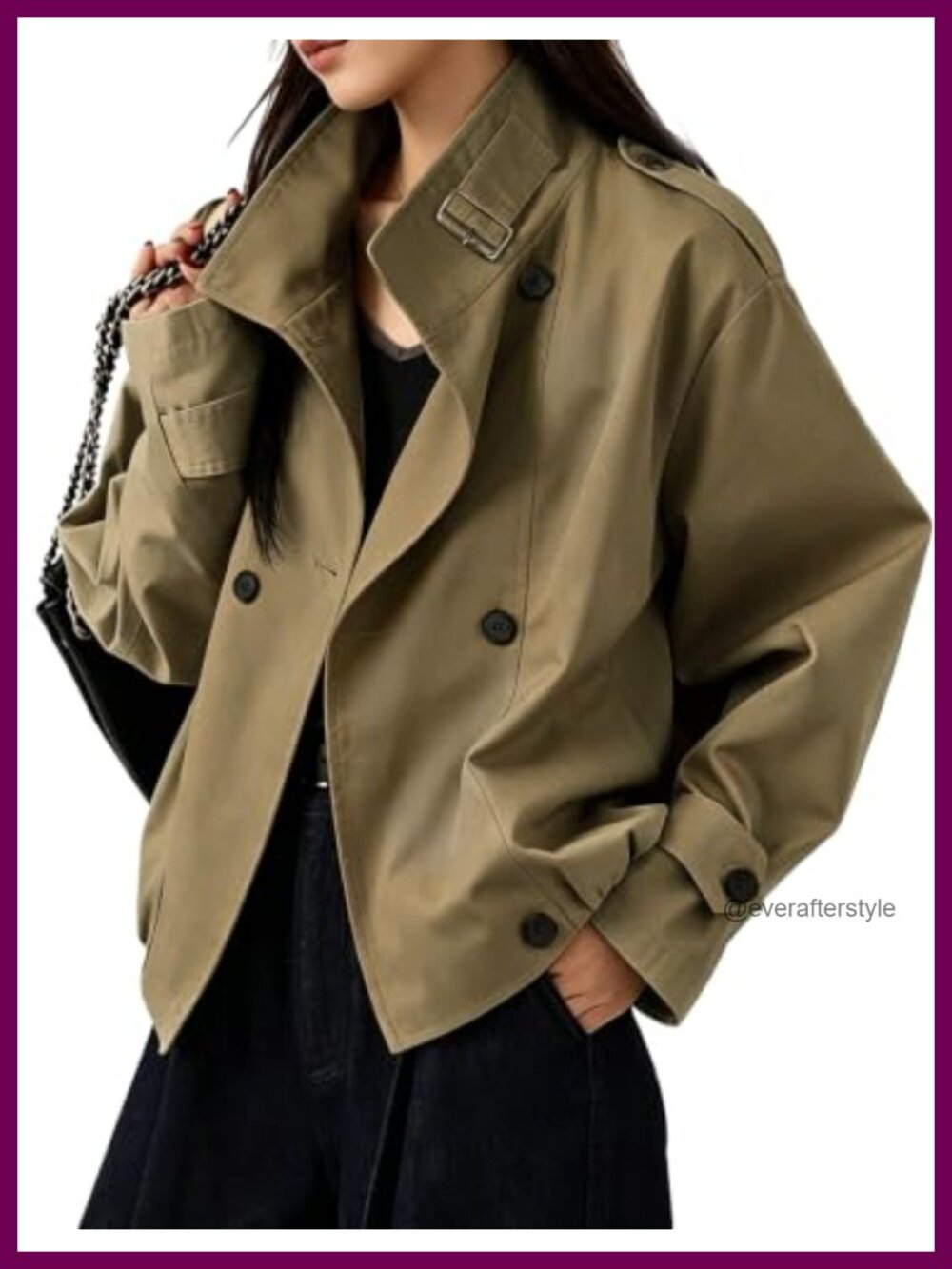 Womens Cropped Trench Coat Funnel Neck Button Down Lightweight Jacket